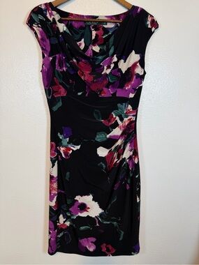 Lauren Ralph Lauren Floral Print Cap Sleeves Sheath Dress Black Size 8